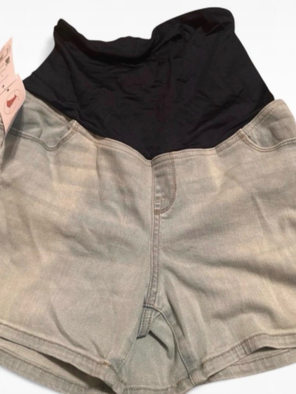 Maternity High-Waist Denim Shorts in Black & Light Wash